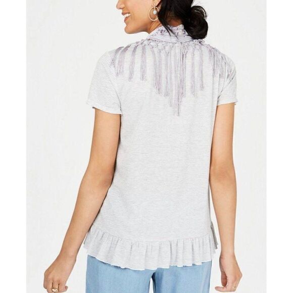 Style‎ & Co Blouse Top Large Grey White Scarf-Neck - Picture 10 of 10